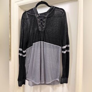 Charcoal Lace-Up Hoodie, No Boundries  XL EUC so FUN!